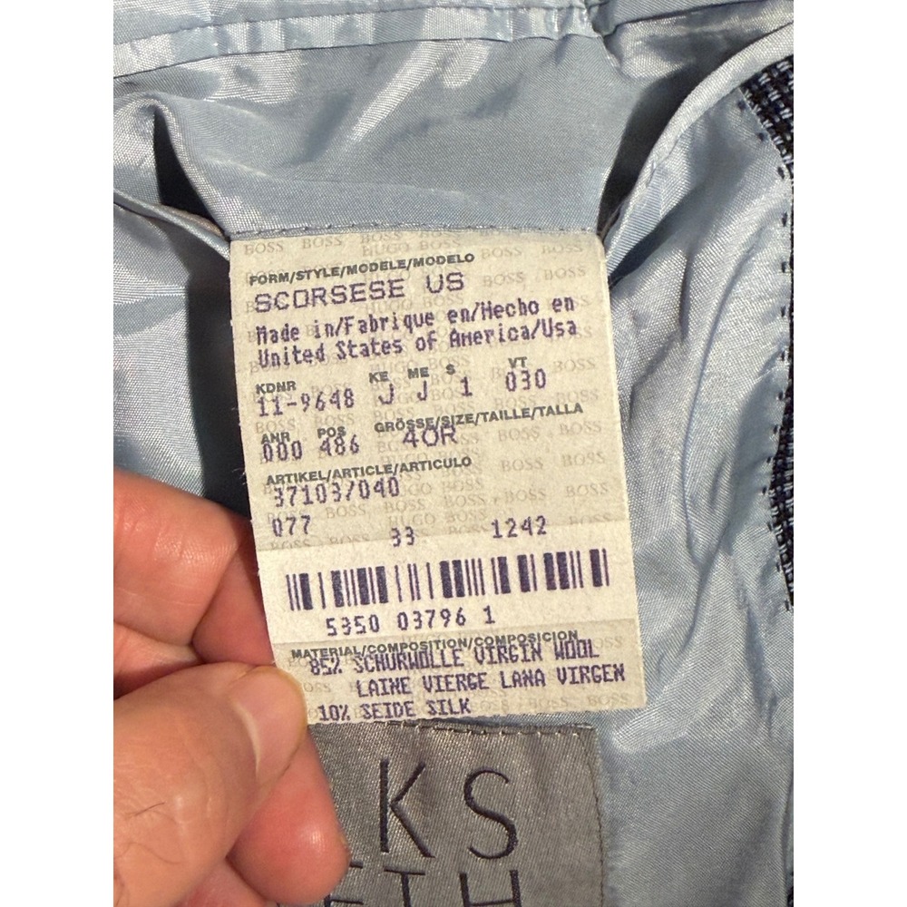 Hugo Boss Scorsese US Mens 40R Blazer Wool Silk Saks Fifth Avenue Blue Grey - Picture 12 of 15
